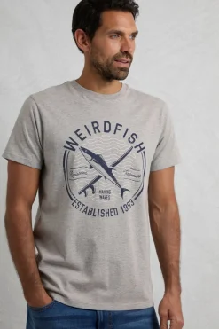 Weird Fish T-Shirts|Hudson Organic Cotton Front Print Branded T-Shirt Grey Marl