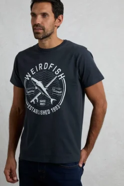 Weird Fish T-Shirts|Hudson Organic Cotton Front Print Branded T-Shirt Navy