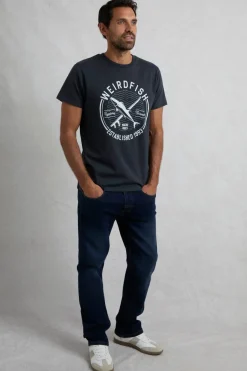 Weird Fish T-Shirts|Hudson Organic Cotton Front Print Branded T-Shirt Navy