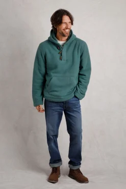 Weird Fish Sweatshirts & Hoodies|Inglewood Button Neck Grid Fleece Hoodie Ivy