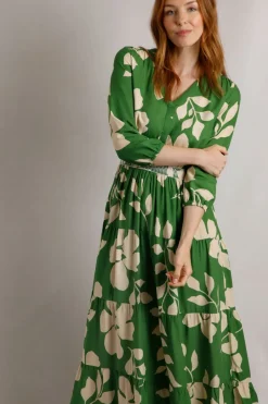 Weird Fish Dresses|Isha LivaEco™ Printed Viscose Dress Moss Green