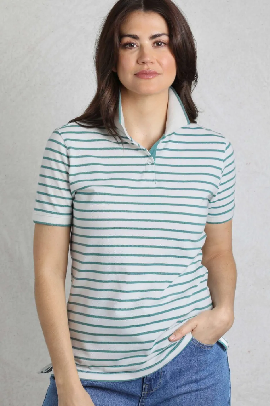 Weird Fish Tunics|Tops & T-Shirts|Janely Organic Cotton Striped Pique Polo Mineral Blue