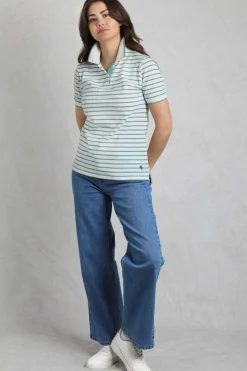 Weird Fish Tunics|Tops & T-Shirts|Janely Organic Cotton Striped Pique Polo Mineral Blue