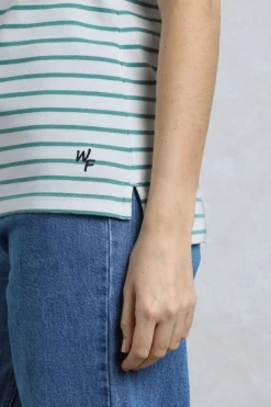 Weird Fish Tunics|Tops & T-Shirts|Janely Organic Cotton Striped Pique Polo Mineral Blue