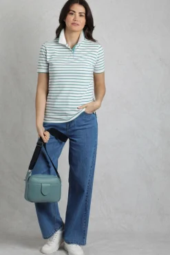 Weird Fish Tunics|Tops & T-Shirts|Janely Organic Cotton Striped Pique Polo Mineral Blue