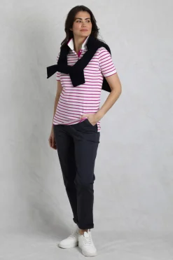 Weird Fish Tunics|Tops & T-Shirts|Janely Organic Cotton Striped Pique Polo Dark Raspberry