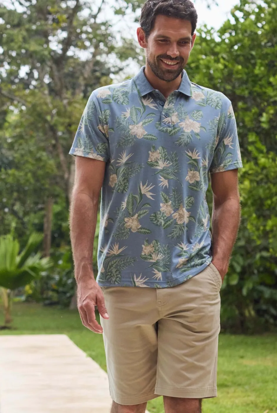 Weird Fish Polo & Rugby Shirts|Jarat Printed Jersey Polo Blue Mirage