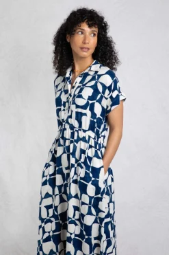 Weird Fish Dresses|Linen|Jaye Linen Rich Printed Shirt Dress Oceano
