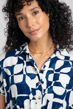 Weird Fish Dresses|Linen|Jaye Linen Rich Printed Shirt Dress Oceano