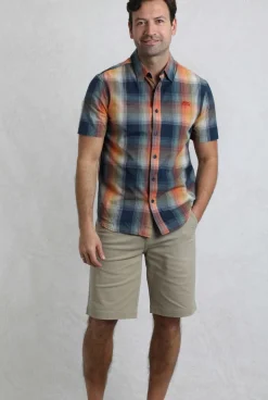 Weird Fish Shirts|Judd Organic Cotton Short Sleeve Check Shirt Ensign Blue