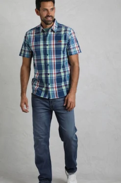 Weird Fish Shirts|Judd Organic Cotton Short Sleeve Check Shirt Estate blue