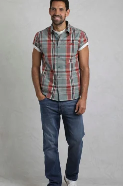 Weird Fish Shirts|Judd Organic Cotton Short Sleeve Check Shirt Mineral Blue