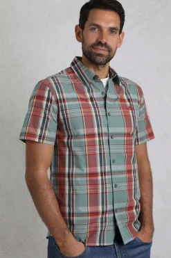 Weird Fish Shirts|Judd Organic Cotton Short Sleeve Check Shirt Mineral Blue