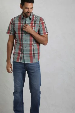 Weird Fish Shirts|Judd Organic Cotton Short Sleeve Check Shirt Mineral Blue