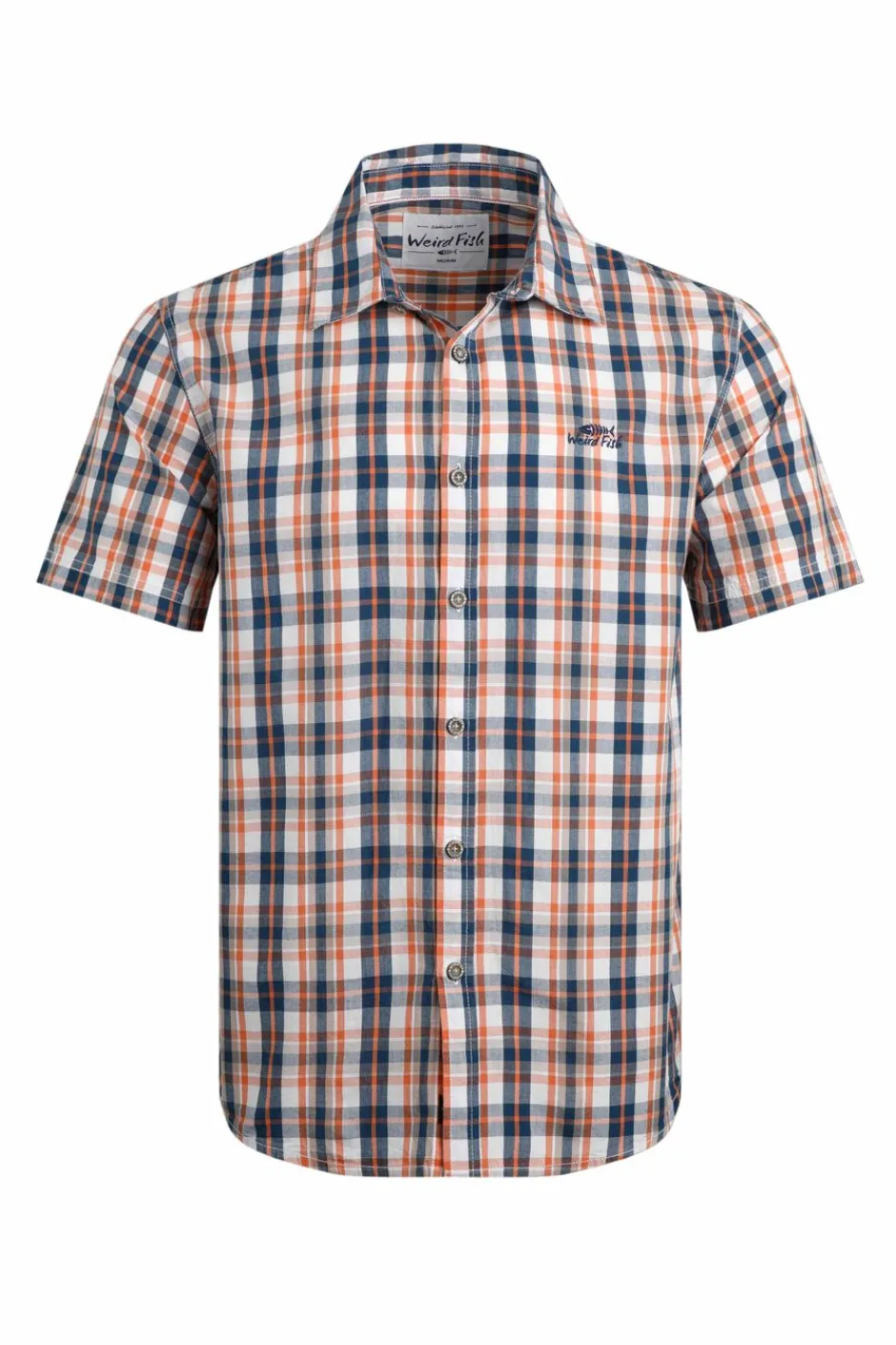 Weird Fish Shirts|Judd Organic Cotton Short Sleeve Check Shirt Mango