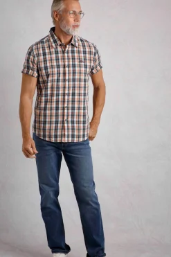 Weird Fish Shirts|Judd Organic Cotton Short Sleeve Check Shirt Mango