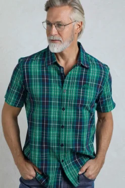 Weird Fish Shirts|Judd Organic Cotton Short Sleeve Check Shirt Dark Blue