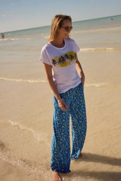 Weird Fish Leggings|Jumpsuits & Playsuits|Kannina EcoVero™ Printed Viscose Trousers Adriatic Blue