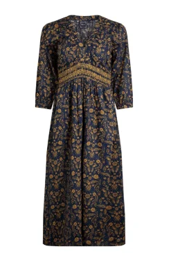 Weird Fish Dresses|Kerina Organic Cotton Printed Midi Dress Ink
