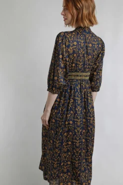 Weird Fish Dresses|Kerina Organic Cotton Printed Midi Dress Ink