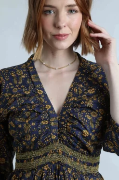 Weird Fish Dresses|Kerina Organic Cotton Printed Midi Dress Ink