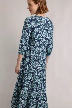 Weird Fish Dresses|Lainey Printed Seersucker Midi Dress Aqua Marine