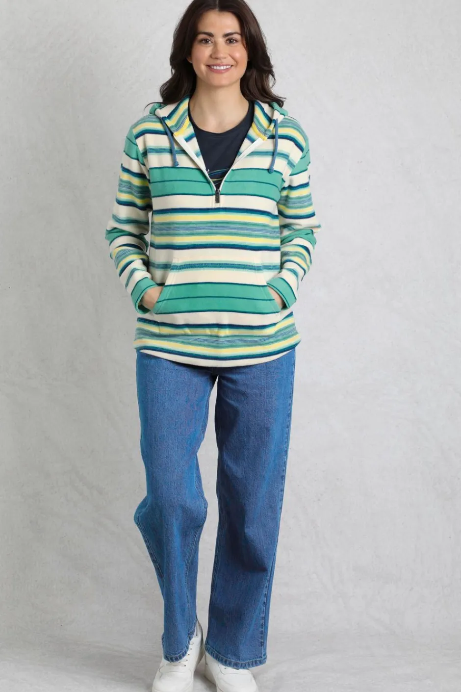 Weird Fish Fleece|Sweatshirts & Hoodies|Lana 1/4 Zip Stripe Microfleece Hoodie Aqua Marine