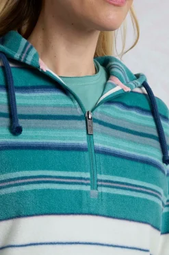 Weird Fish Fleece|Sweatshirts & Hoodies|Lana 1/4 Zip Stripe Microfleece Hoodie Lagoon Blue