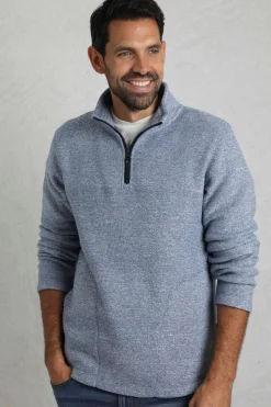 Weird Fish Fleece|Laramie Eco 1/4 Zip Snow Marl Fleece Mid Blue