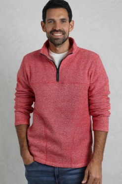 Weird Fish Fleece|Laramie Eco 1/4 Zip Snow Marl Fleece Tango Red