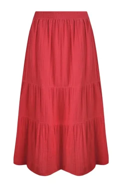 Weird Fish Skirts|Lathika Organic Cotton Tiered Midi Skirt Crimson