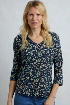 Weird Fish Tunics|Tops & T-Shirts|Laveda Organic Cotton Printed Slub Jersey T-Shirt Twilight
