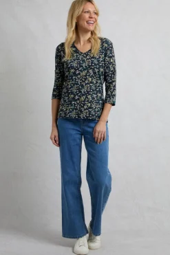 Weird Fish Tunics|Tops & T-Shirts|Laveda Organic Cotton Printed Slub Jersey T-Shirt Twilight