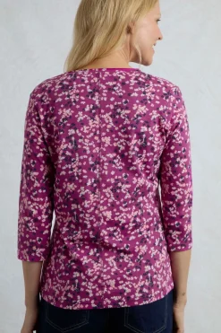 Weird Fish Tunics|Tops & T-Shirts|Laveda Organic Cotton Printed Slub Jersey T-Shirt Dark Raspberry