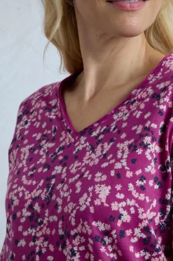 Weird Fish Tunics|Tops & T-Shirts|Laveda Organic Cotton Printed Slub Jersey T-Shirt Dark Raspberry