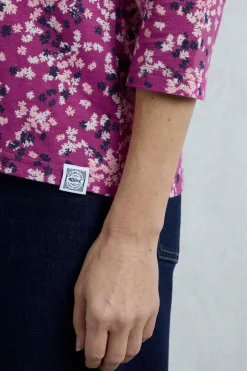 Weird Fish Tunics|Tops & T-Shirts|Laveda Organic Cotton Printed Slub Jersey T-Shirt Dark Raspberry