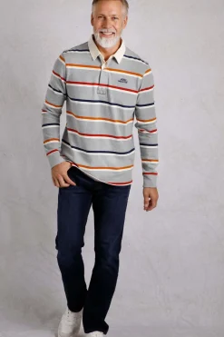 Weird Fish Rugbys|Polo & Rugby Shirts|Laxton Organic Cotton Striped Rugby Shirt Grey Marl