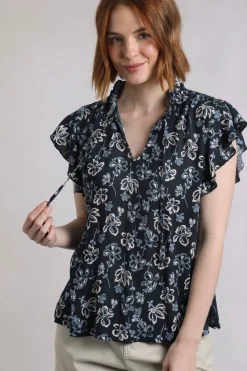 Weird Fish Tunics|Tops & T-Shirts|Lucetta Lenzing EcoVero™ Printed Viscose Blouse Black Iris
