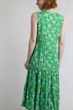 Weird Fish Dresses|Mala Lenzing EcoVero™ Printed Sleeveless Dress Grass Green