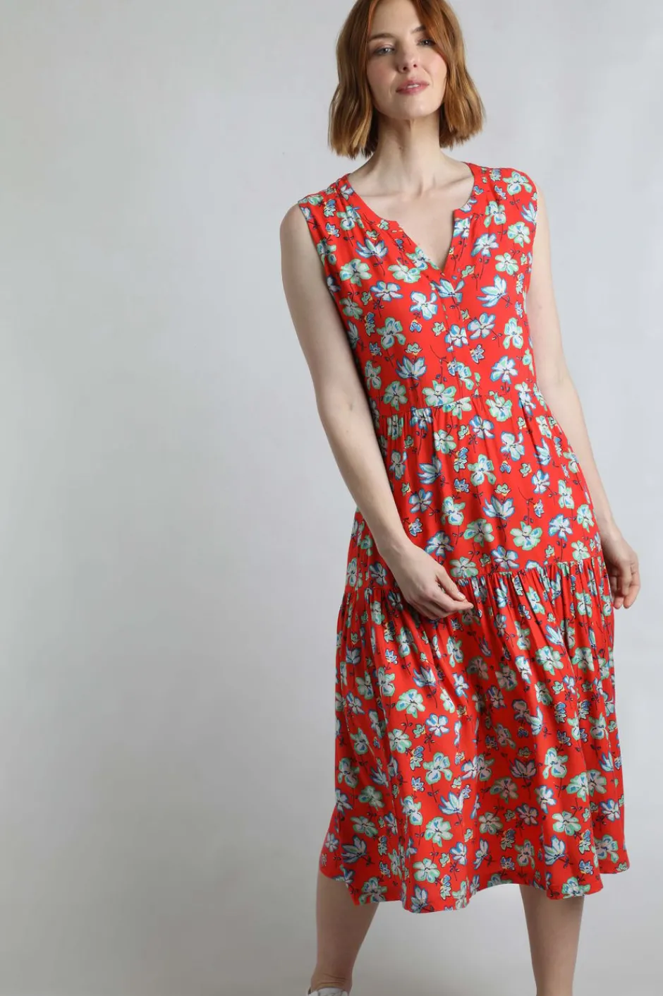 Weird Fish Dresses|Mala Lenzing EcoVero™ Printed Sleeveless Dress Red