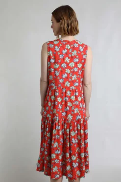 Weird Fish Dresses|Mala Lenzing EcoVero™ Printed Sleeveless Dress Red
