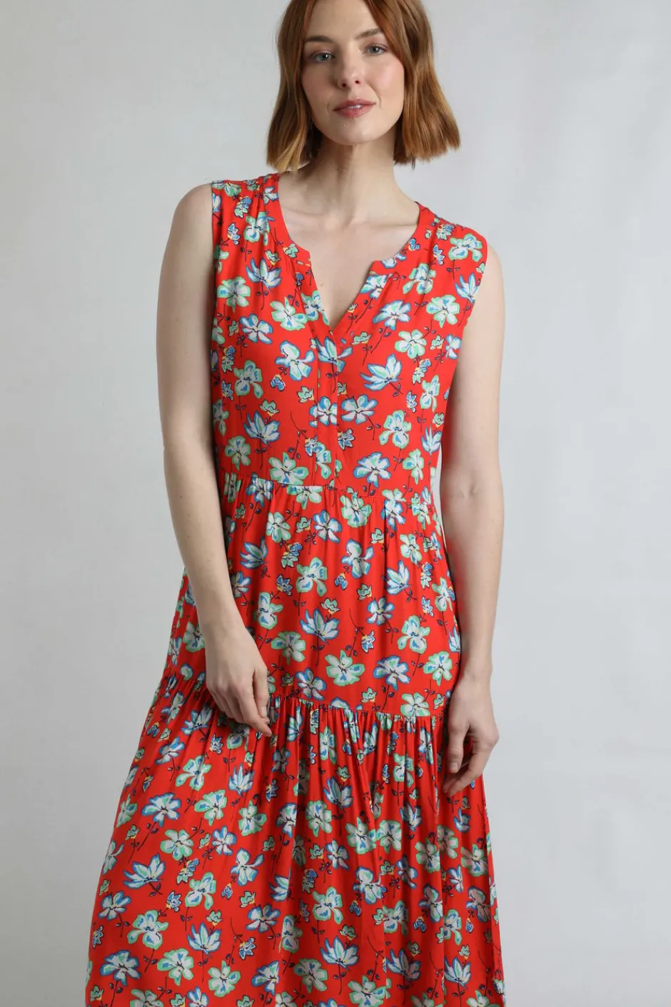 Weird Fish Dresses|Mala Lenzing EcoVero™ Printed Sleeveless Dress Red