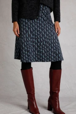 Weird Fish Skirts|Malmo Bird Print Jersey Stretch Skirt Dark Navy
