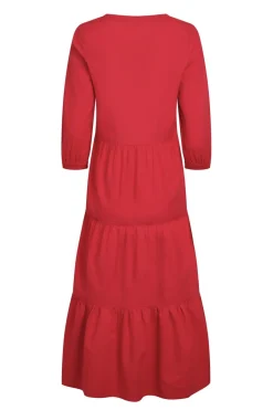 Weird Fish Dresses|Margo Seersucker Tiered Midi Dress Crimson