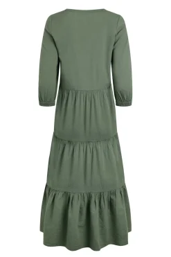 Weird Fish Dresses|Margo Seersucker Tiered Midi Dress Army Green