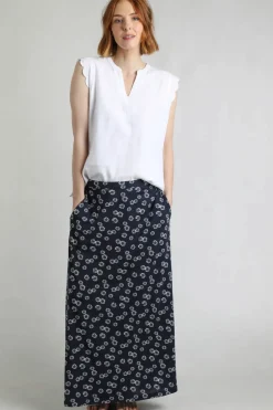 Weird Fish Skirts|Medivet Printed Jersey Maxi Skirt Navy Blue