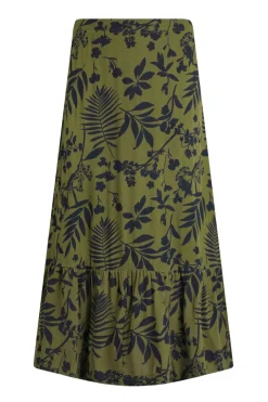 Weird Fish Skirts|Minerve Lenzing™ EcoVero™ Viscose Printed Midi Skirt Olive Green