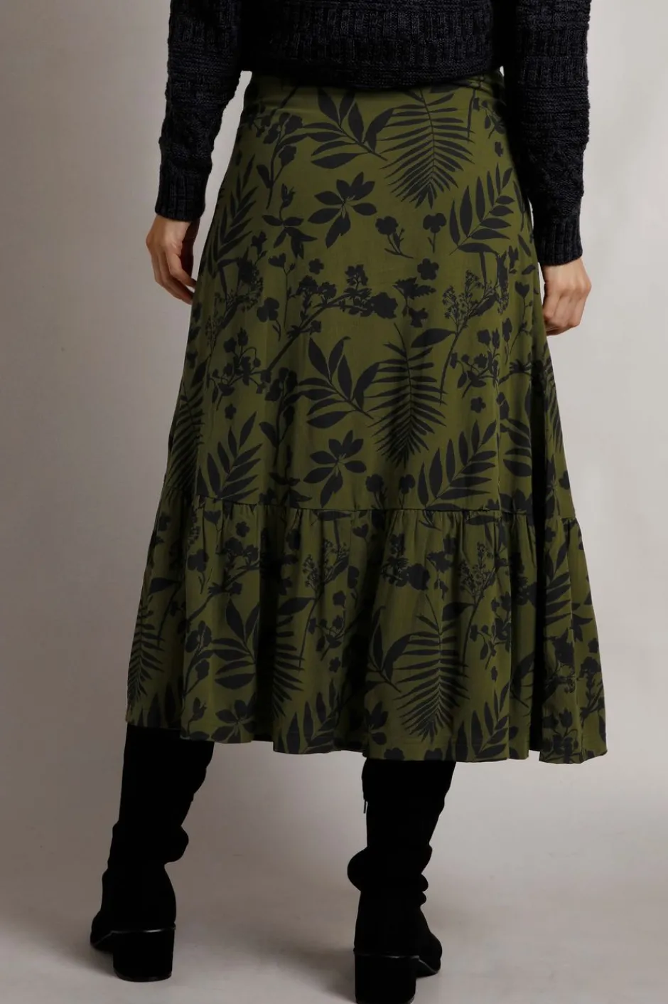 Weird Fish Skirts|Minerve Lenzing™ EcoVero™ Viscose Printed Midi Skirt Olive Green