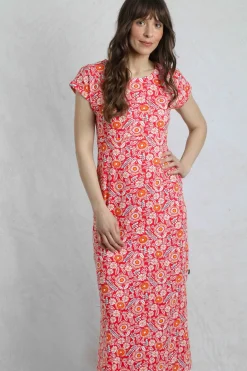 Weird Fish Dresses|Mirren Organic Cotton Printed Maxi Dress Tango Red