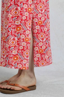 Weird Fish Dresses|Mirren Organic Cotton Printed Maxi Dress Tango Red